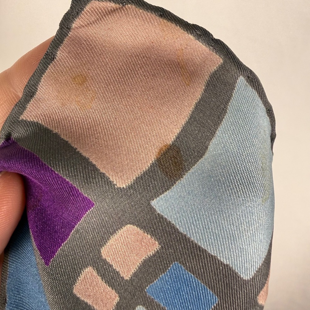 Vintage Bronzini Silk Art Deco Egyptian Rectangular Scarf 70s Purple Statement - Picture 10 of 10
